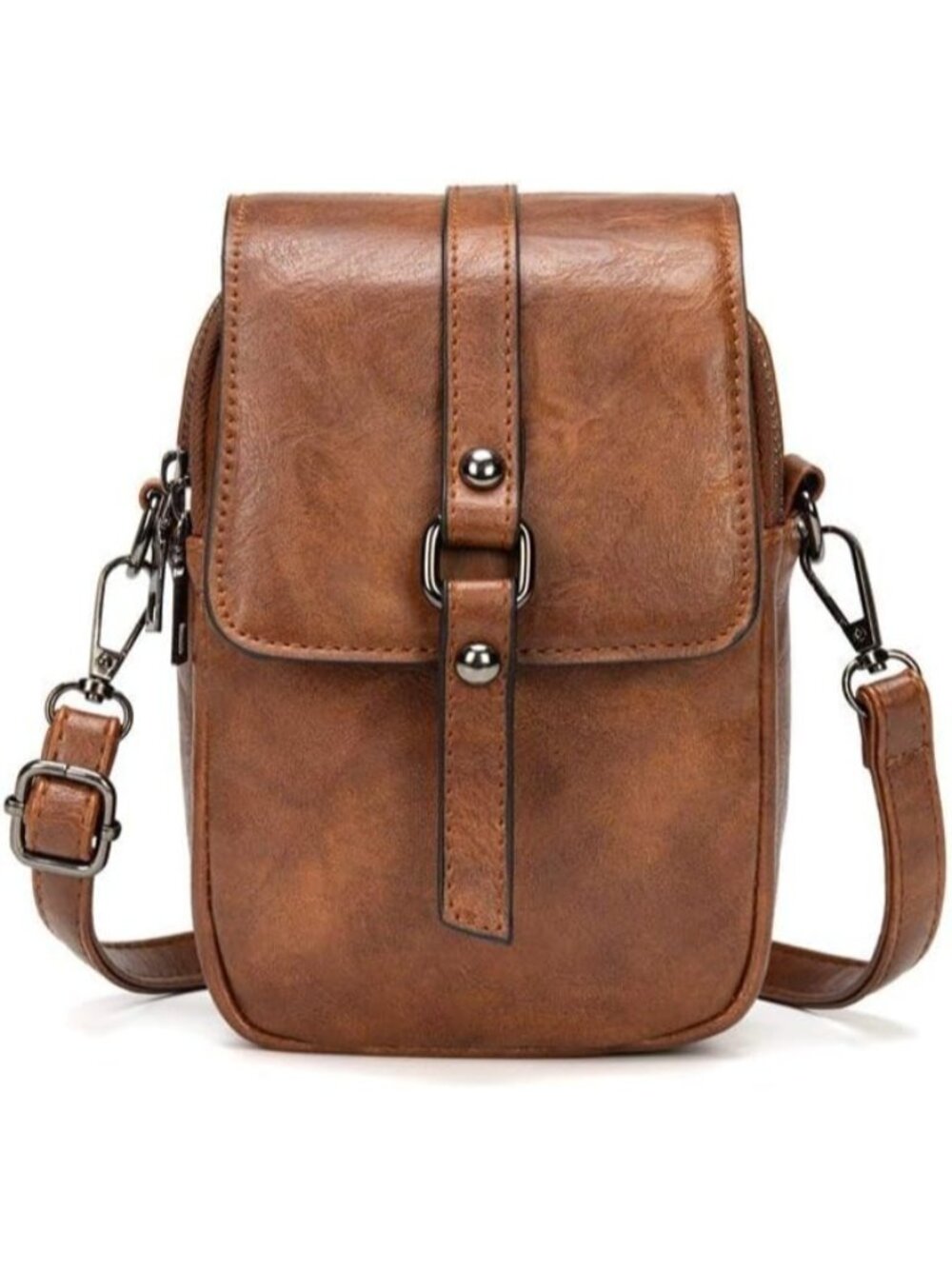 New Women Brown Vintage Crossbody Phone Bag, Small Leather Shoulder Purse